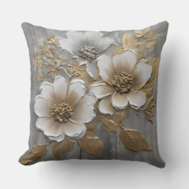 Neutral Grå och Guld Farmhouse Blommig Kudde