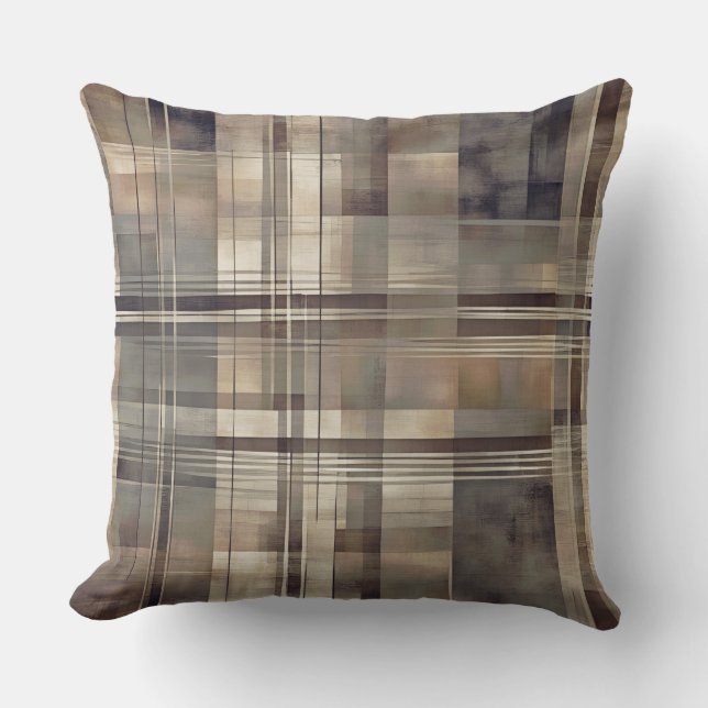 Neutral Gray Beige Farmhouse Plaid Kudde (Framsida)