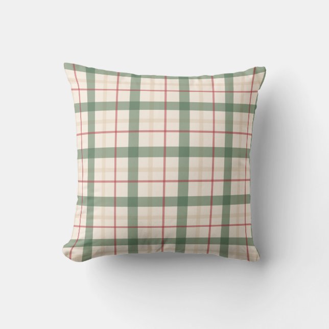 Neutral Green Plaid Farmhouse Throw Pillow Kudde (Framsida)