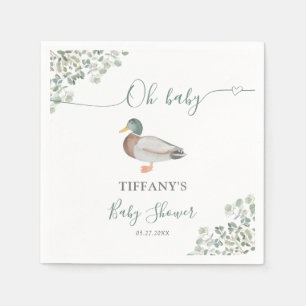 Neutral Greenery Baby Shower för anka-kön Pappersservett