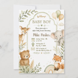 Neutral grön safari baby shower inbjudan