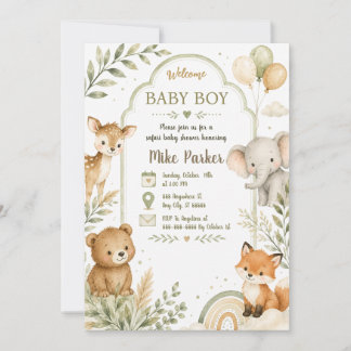 Neutral grön safari baby shower inbjudan