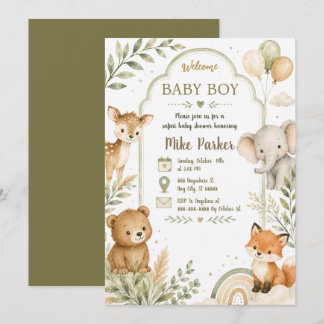Neutral grön safari baby shower inbjudan