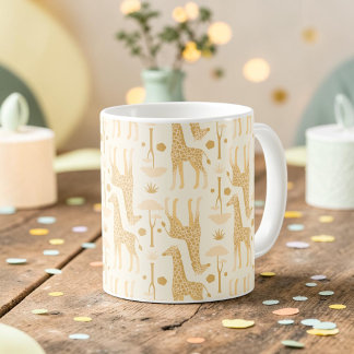 Neutral Gul Giraff Safari Boho Mönster Kaffemugg