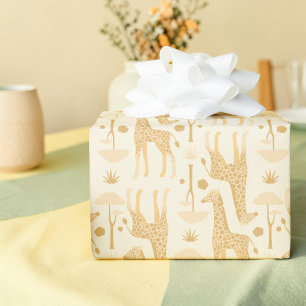 Neutral Gul Giraff Safari Vild Enpresent Presentpapper