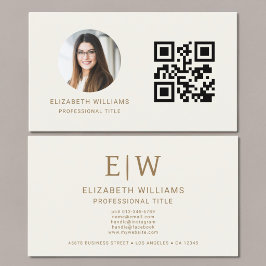 Neutral Guld QR-kod Foto Monogram Visitkort