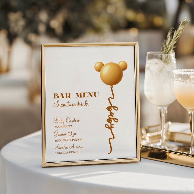 Neutral guld Teddy ballong Bar Meny Affisch (Skapare uppladdad)