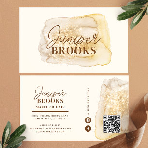 Neutral Guld Vattenfärg Glitter Social Media QR Visitkort