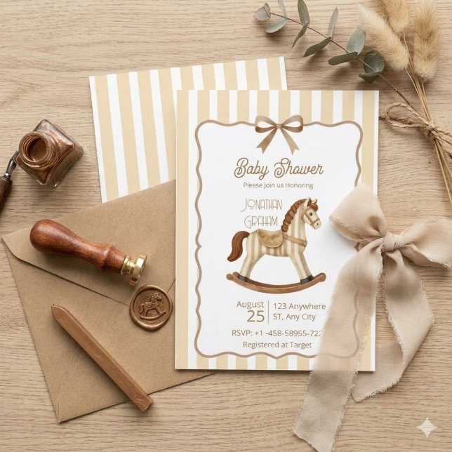 Neutral Gunghäst Baby Shower Randig Inbjudningar (Skapare uppladdad)