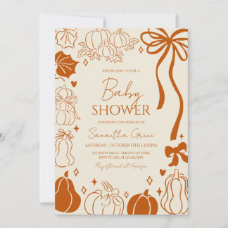 Neutral Handritad Höstpumpa Bebisshower Inbjudningar