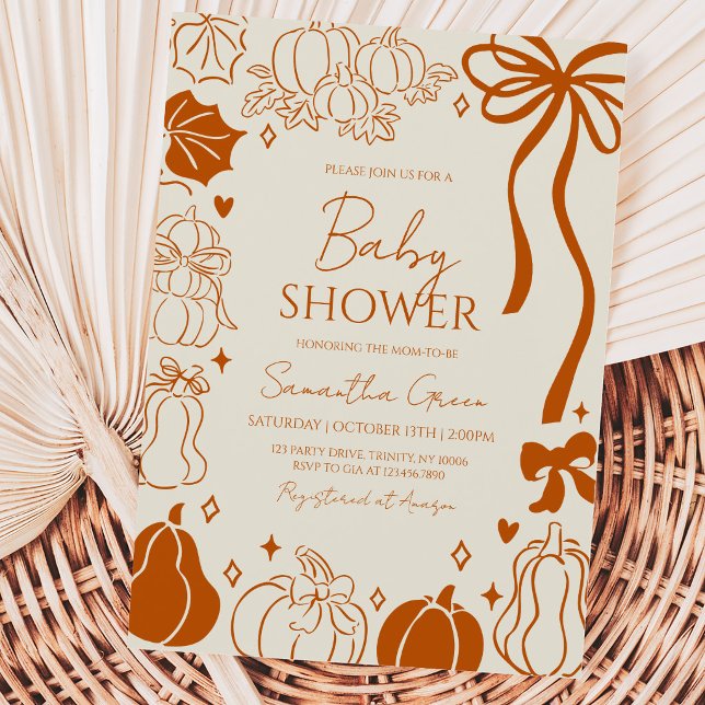 Neutral Handritad Höstpumpa Bebisshower Inbjudningar (Skapare uppladdad)