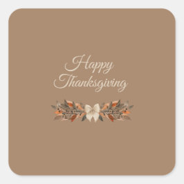 Neutral “Happy Thanksgiving” Fall Leaf Sticker Fyrkantigt Klistermärke