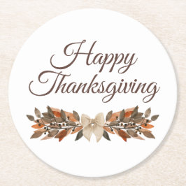 Neutral “Happy Thanksgiving” Paper Coaster Underlägg Papper Rund