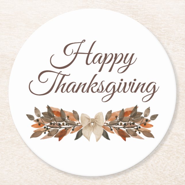 Neutral “Happy Thanksgiving” Paper Coaster Underlägg Papper Rund (Framsidan)