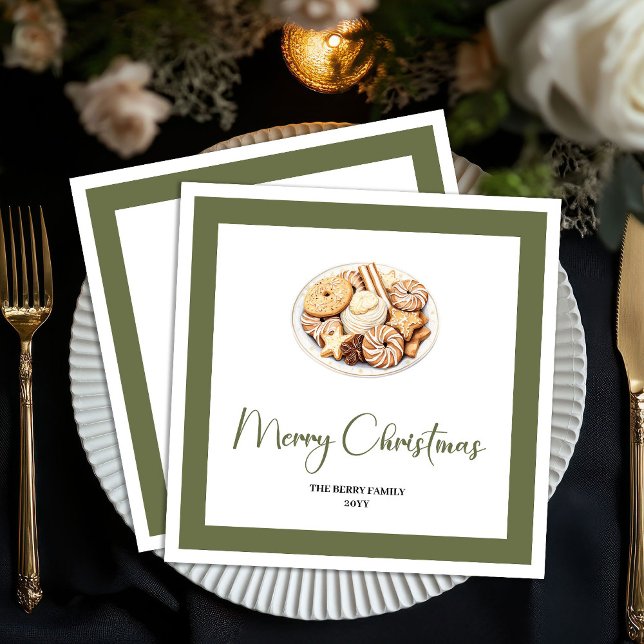 Neutral Holiday Christmas Tree Family Name Napkins Pappersservett (Neutral Holiday Christmas Tree Family Name Napkins)