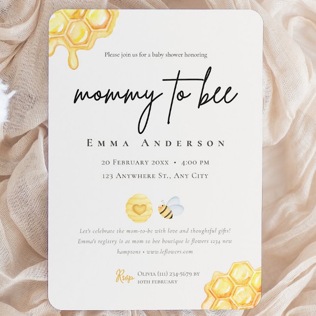 Neutral honungsmammas bebisfest inbjudningar (Neutral Honey Mommy to bee Baby Shower Invitation)