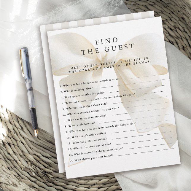 Neutral Ivory Bow Baby Shower Game Find the Guest (Skapare uppladdad)