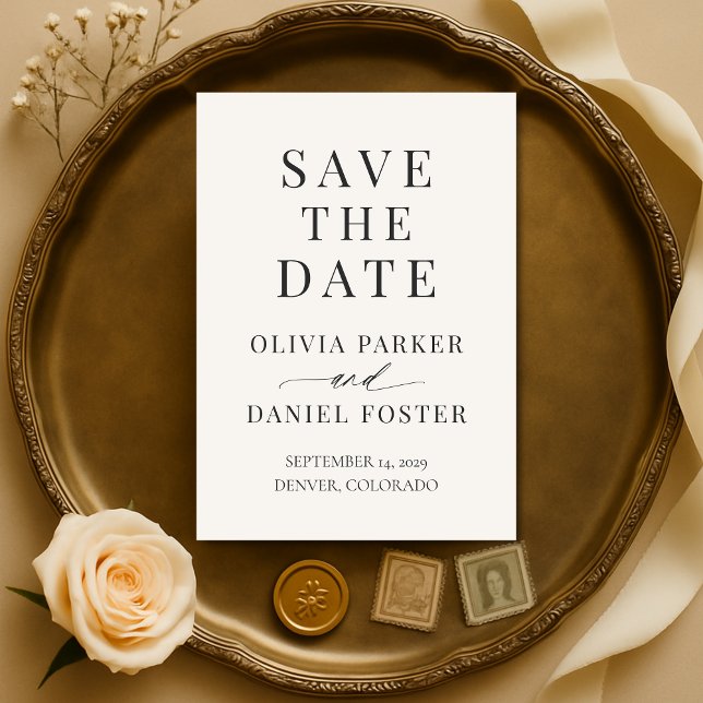 Neutral Ivory Wedding Save the Date Spara Datumet (Skapare uppladdad)