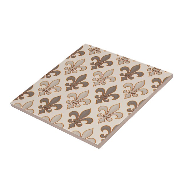 Neutral jord kunglig Fleur-de-lis stil  Kakelplatta (Sidan)