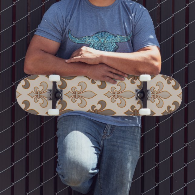 Neutral jord kunglig Fleur-de-lis stil  Mini Skateboard Bräda 18,5 Cm (Utomhus 3)
