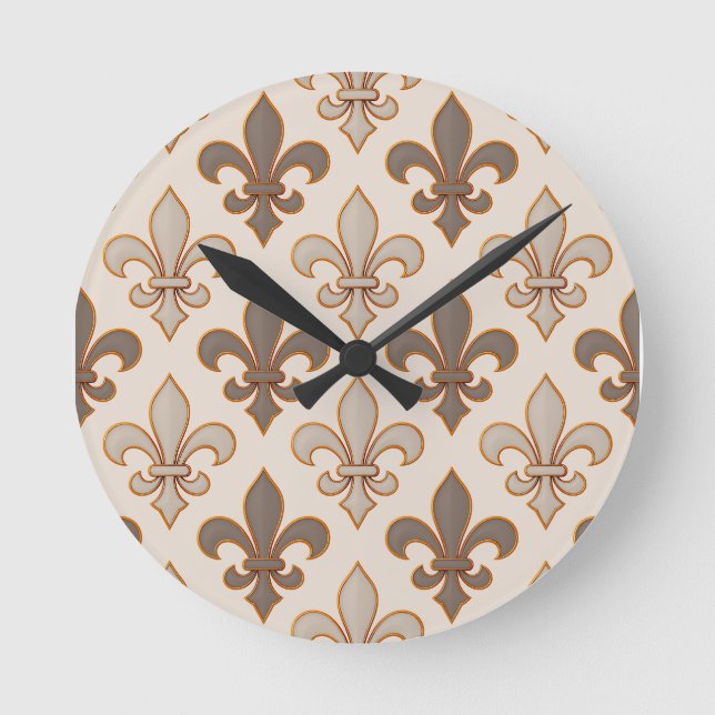 Neutral jord kunglig Fleur-de-lis stil  Rund Klocka (Framsida)