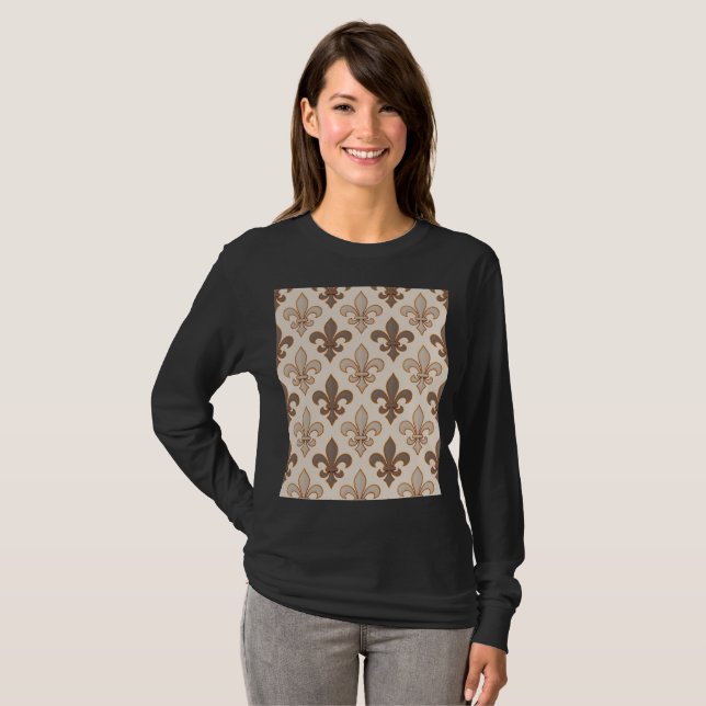 Neutral jord kunglig Fleur-de-lis stil  T Shirt (Hel framsida)