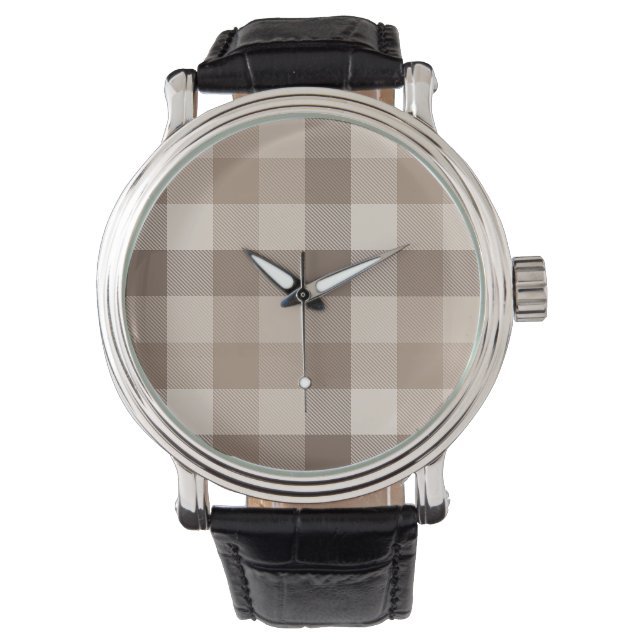Neutral jordbrun gingham carreau rutnät  armbandsur (Framsida)