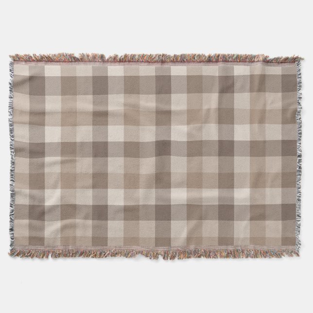 Neutral jordbrun gingham carreau rutnät  filt (Framsidan)