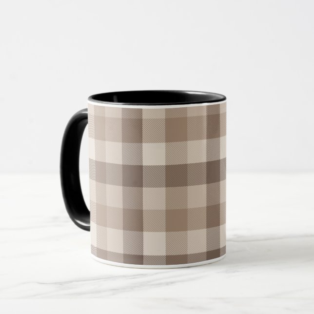 Neutral jordbrun gingham carreau rutnät  mugg (Framsida vänster)