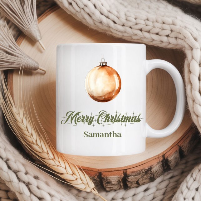 Neutral Jordnära Julmugg Anpassat Namn Kaffemugg (Neutral Earthy Christmas Mug Custom Name)
