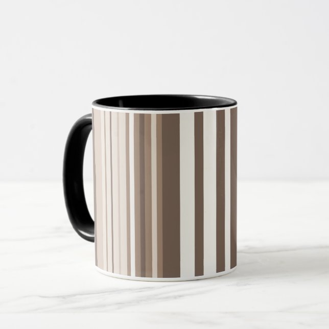 Neutral jordton randigt mönsterdesign  mugg (Framsida vänster)