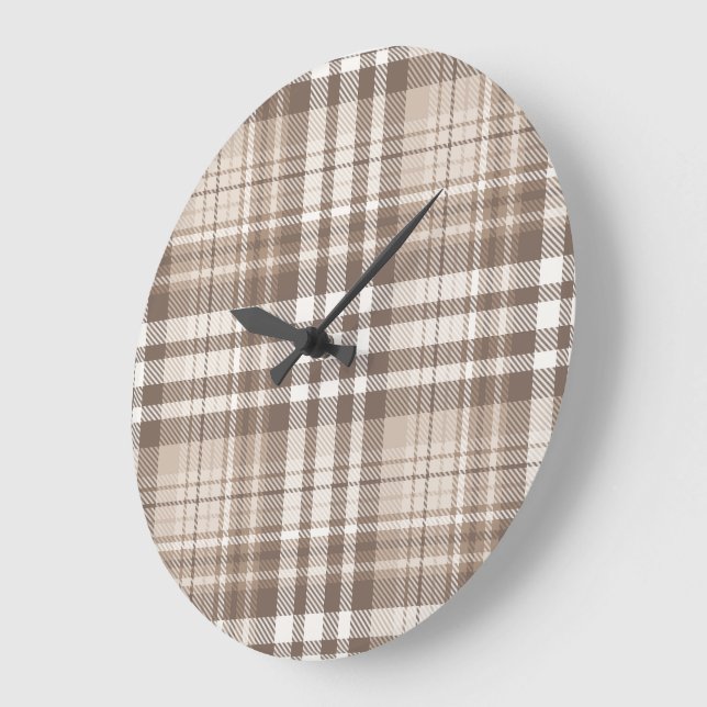 Neutral jordton Rutig Tartan Design  Stor Klocka (Vinkel)