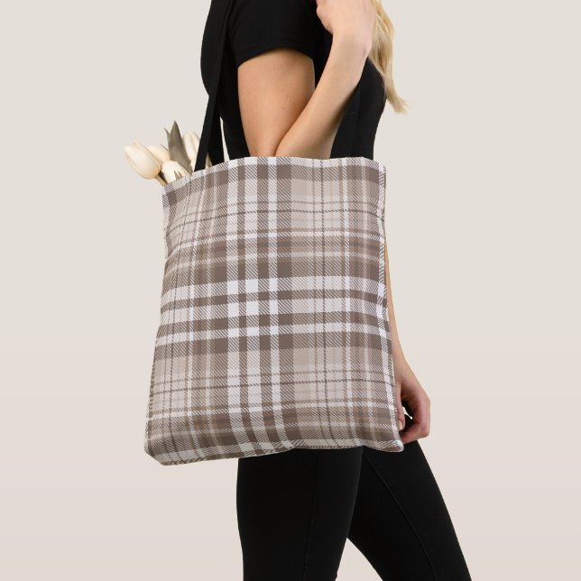Neutral jordton Rutig Tartan Design  Tygkasse (Närbild)