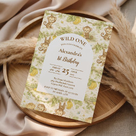 Neutral Jungle Animals Wild One Birthday Inbjudningar