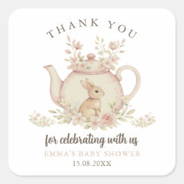 Neutral Kanin Tea Party Baby Shower Tacksamhets- Fyrkantigt Klistermärke