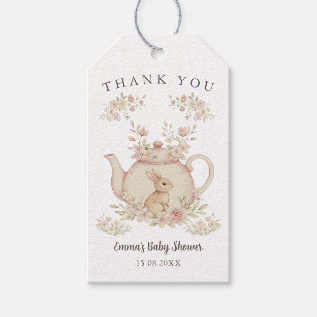 Neutral Kanin Tea Party Baby Shower Tacksamhetskor Presentetikett (Framsidan)