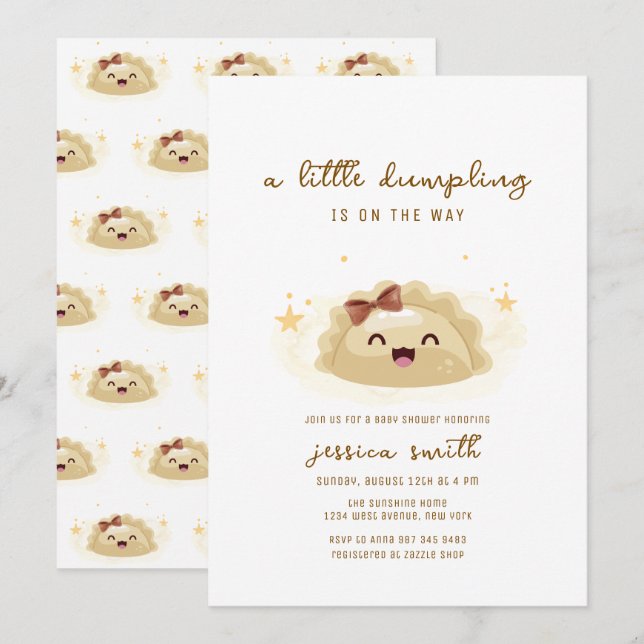 Neutral Kawaii Asiatisk Båge Dumpling Babyfirande  Inbjudningar (Fram/baksida)