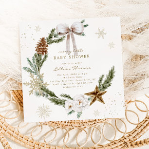 Neutral krans för baby shower med glada dekoration inbjudningar