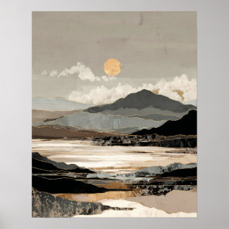 Neutral Landskapsabstrakt | Minimalistiskt Bergsjö Poster