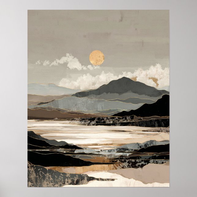 Neutral Landskapsabstrakt | Minimalistiskt Bergsjö Poster (Framsidan)