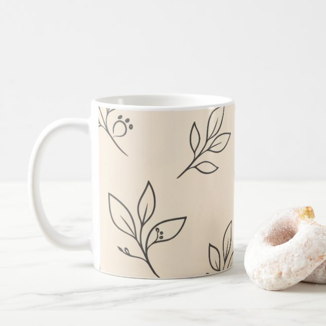 Neutral Leaf Mug | Beige Kaffe Mugg (Med munk)