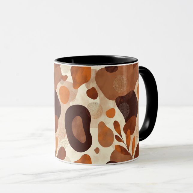 Neutral Leaves & Shapes Mug – Artistic Boho Patter Mugg (Framsida höger)