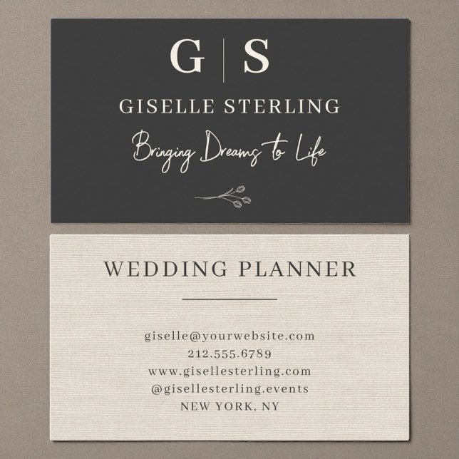 Neutral Linen Elegant Minimalist Monogram  Visitkort (Skapare uppladdad)