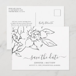 Neutral Linje Konst Blommig Bröllop Spara Datum Meddelande Vykort