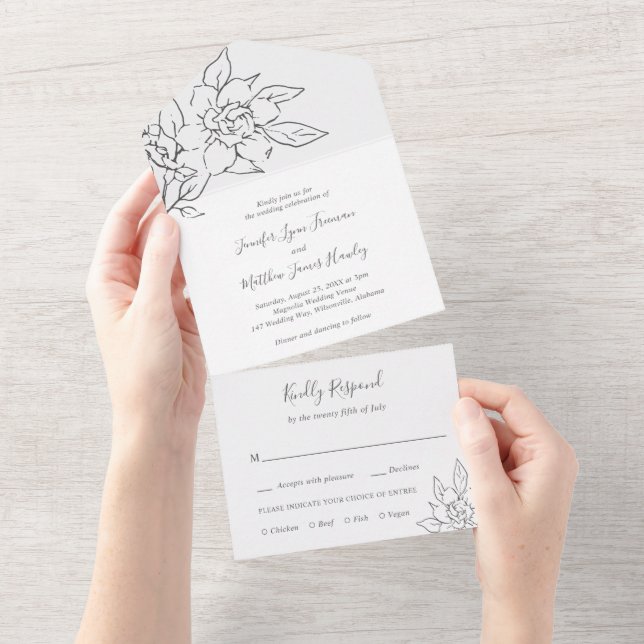 Neutral Linje Konst Blommig Elegant Bröllop (Avrivbar del)