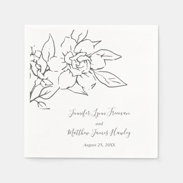 Neutral Linje Konst Blommig Elegant Bröllop Pappersservett (Framsidan)