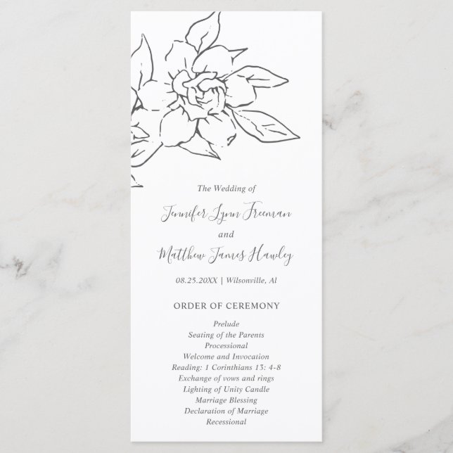 Neutral Linje Konst Blommig Elegant Bröllop Program (Framsida)