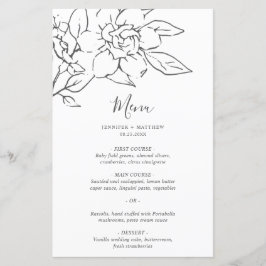 Neutral Linje Konst Blommig Elegant Bröllopsmeny
