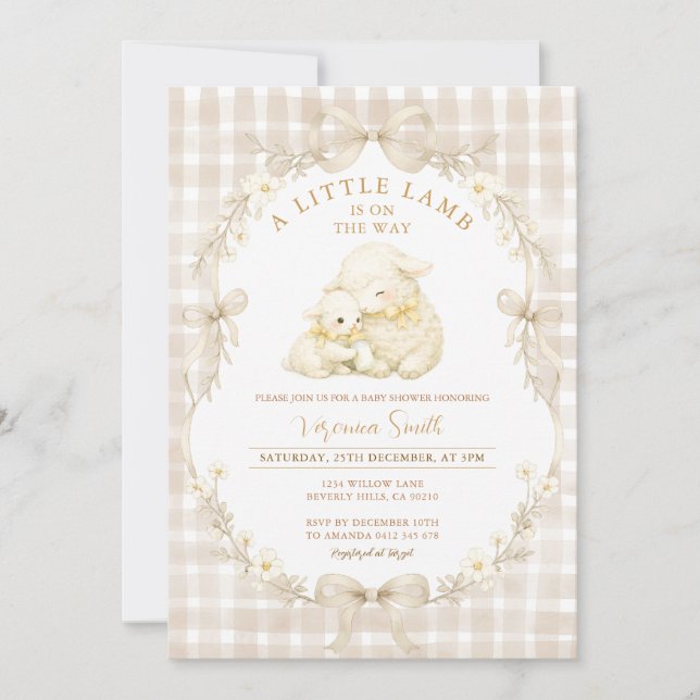 Neutral Little Lamb Baby Shower Invitation Inbjudningar (Framsida)