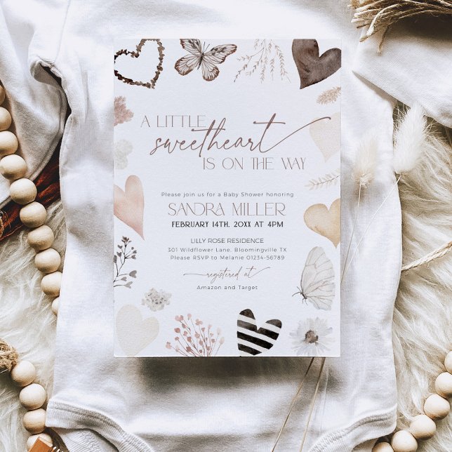 Neutral Little Sweetheart Valentine Baby Shower Inbjudningar (Little Sweetheart Baby Shower invitation)